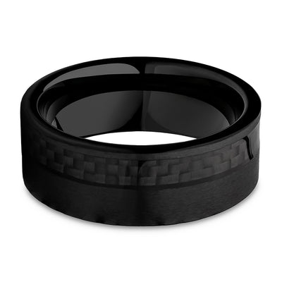 Black Wedding Ring - Carbon Fiber Tungsten Ring - Engagement Ring - 8mm Wedding Ring - Man & Woman