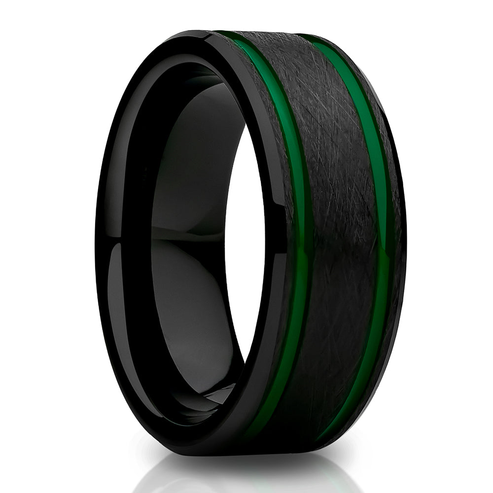 Green Wedding Ring - Tungsten Wedding Ring - Black Tungsten Ring - 8mm Ring - 6mm Ring