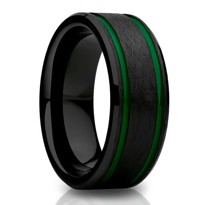 Green Wedding Ring - Tungsten Wedding Ring - Black Tungsten Ring - 8mm Ring - 6mm Ring
