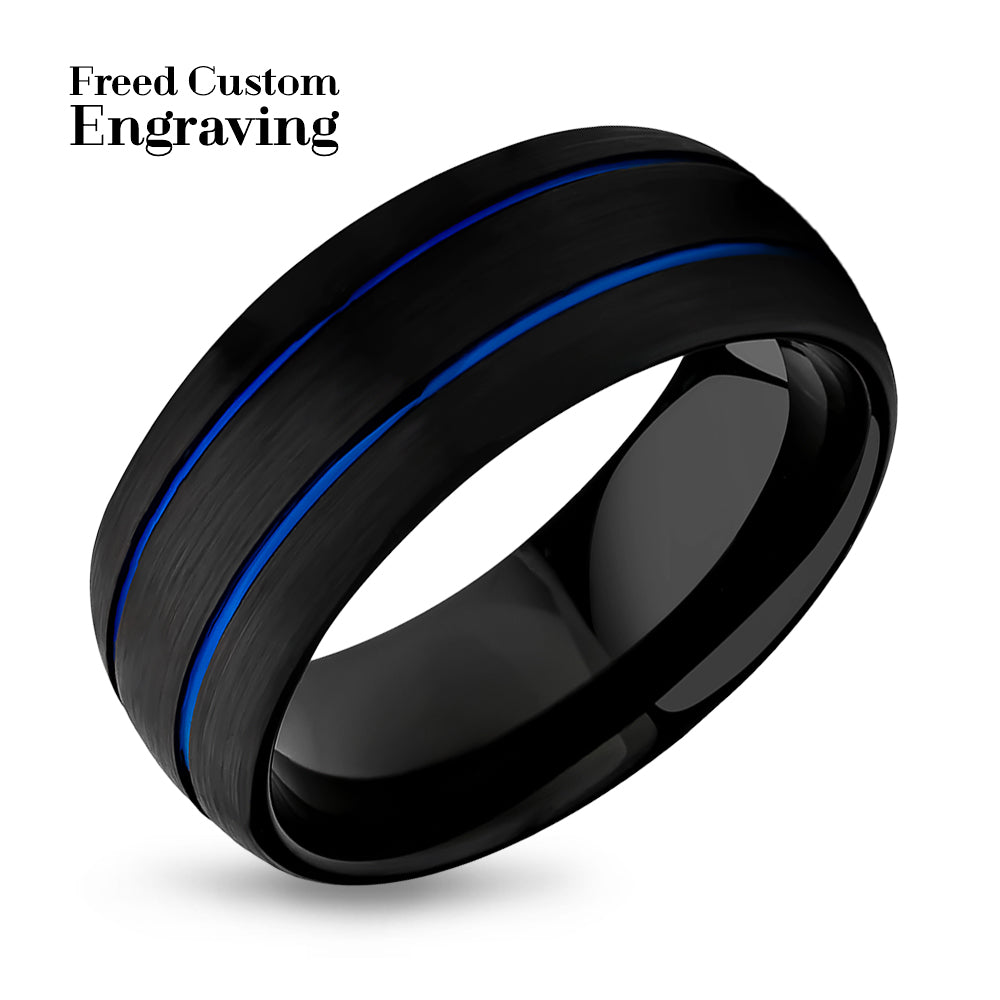 Man's Wedding Ring - Woman's Wedding Band - Blue Tungsten Wedding Ring - Black Tungsten Ring