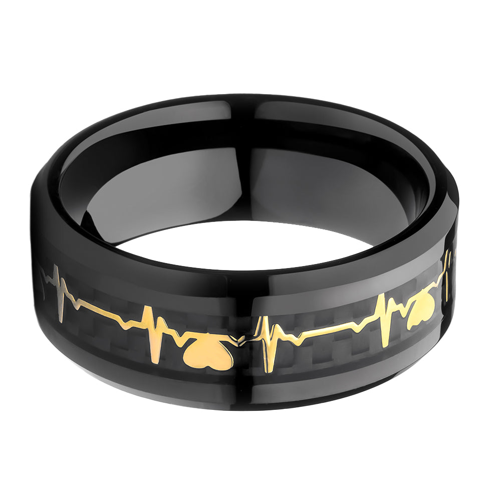 Heartbeat Tungsten Ring - Black Tungsten Ring - Engagement Ring - Tungsten Carbide Ring - Gold Ring