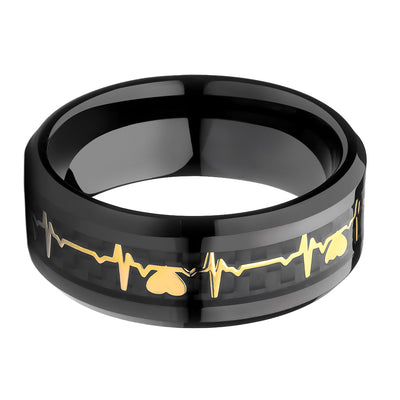 Heartbeat Tungsten Ring - Black Tungsten Ring - Engagement Ring - Tungsten Carbide Ring - Gold Ring
