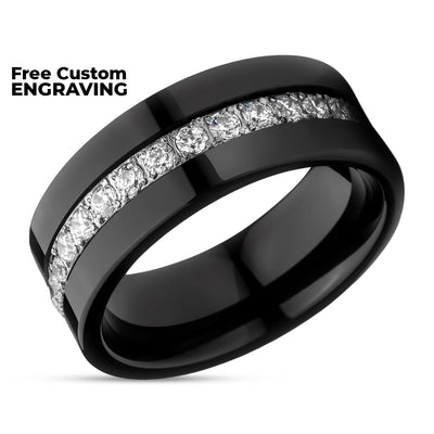 Man's Wedding Ring - CZ Wedding Ring - Black Tungsten Wedding Ring - 8mm Wedding Ring - White CZ
