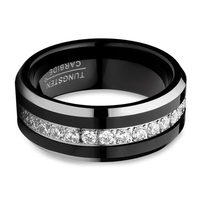 8mnm Black Tungsten Ring - CZ Wedding Ring - Tungsten Carbide Ring - Engagement Ring - Man's Ring