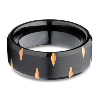 8mm Wedding Ring - Black Tungsten Ring - Engagement Ring - Rose Gold Ring - Beveled Edges