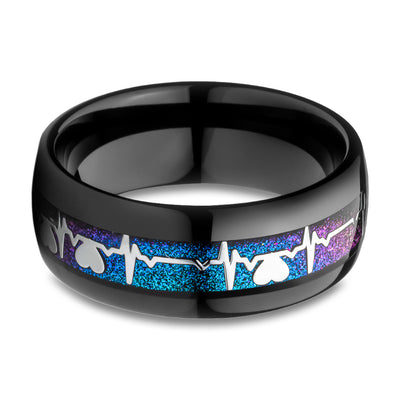 Heartbeat Wedding Ring - Black Tungsten Ring - Engagement Ring - Tungsten Carbide Ring - 8mm Ring