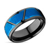 8mm Wedding Ring - Blue Tungsten Ring - Diamond Cut Wedding Ring - Unique Wedding Ring - Black