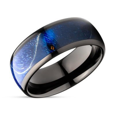 Azure Wedding Ring - Blue Wedding Ring - Azure Wood Ring - Black Tungsten Ring - 8mm