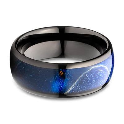 Azure Wedding Ring - Blue Wedding Ring - Azure Wood Ring - Black Tungsten Ring - 8mm
