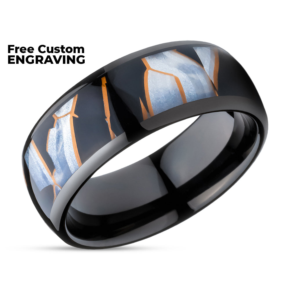 Capiz Tungsten Wedding Ring - Black Tungsten Ring - 8mm Wedding Ring - Engagement Ring