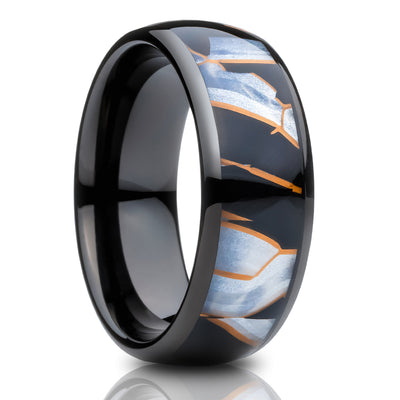 Capiz Tungsten Wedding Ring - Black Tungsten Ring - 8mm Wedding Ring - Engagement Ring