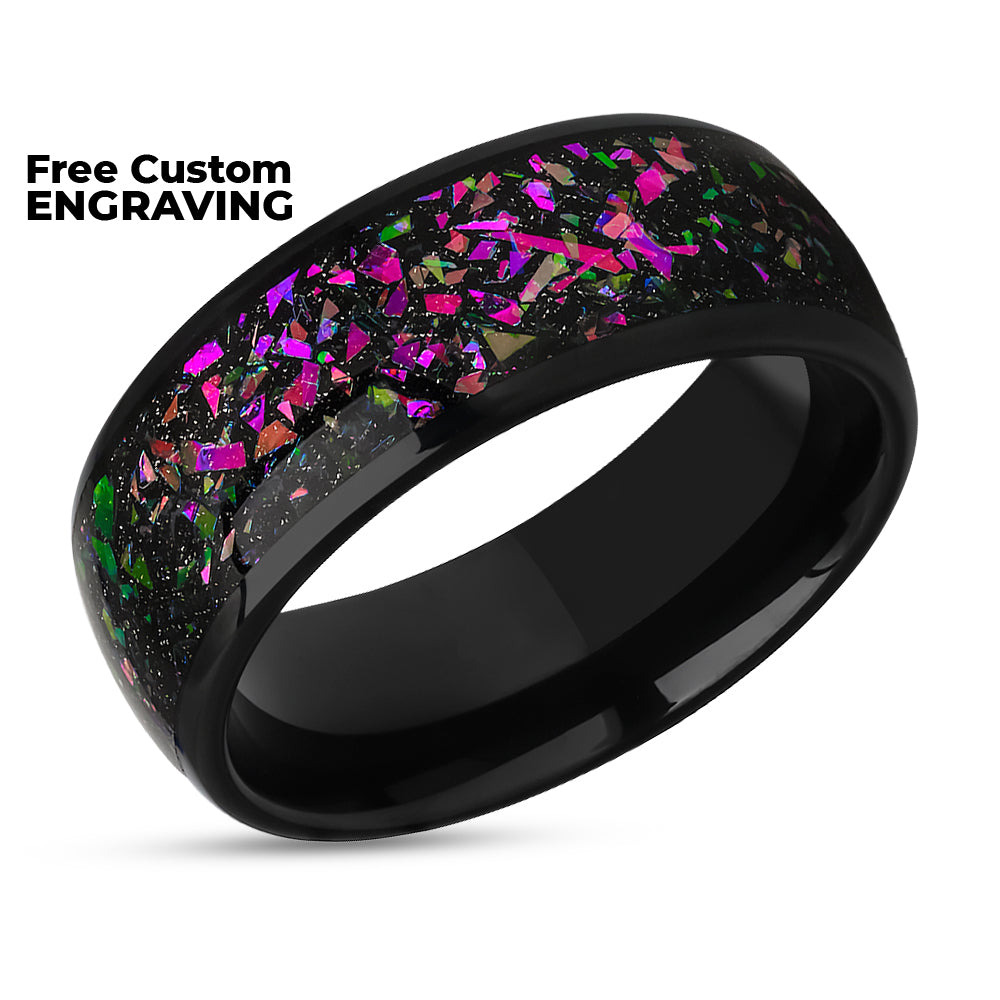 Purple Wedding Ring - Black Wedding Ring - Tungsten Wedding Band - 8mm Ring - Abalone Ring