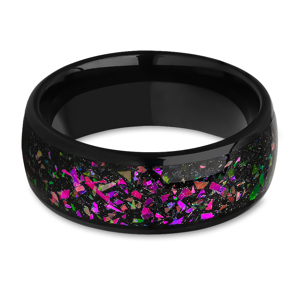Purple Wedding Ring - Black Wedding Ring - Tungsten Wedding Band - 8mm Ring - Abalone Ring