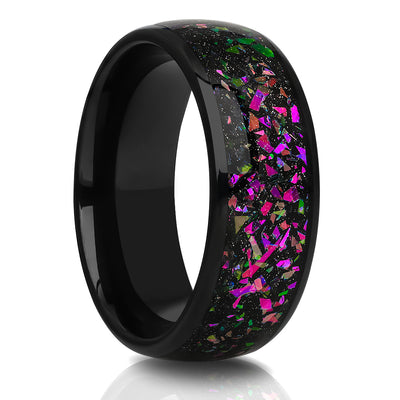 Purple Wedding Ring - Black Wedding Ring - Tungsten Wedding Band - 8mm Ring - Abalone Ring