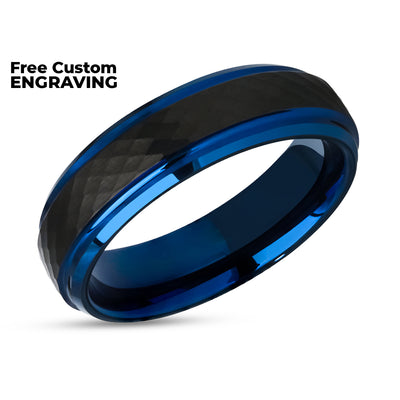 8mm Blue Tungsten Ring - 6mm Blue Tungsetn Ring - Black Wedding Ring - Tungsten Carbide Ring