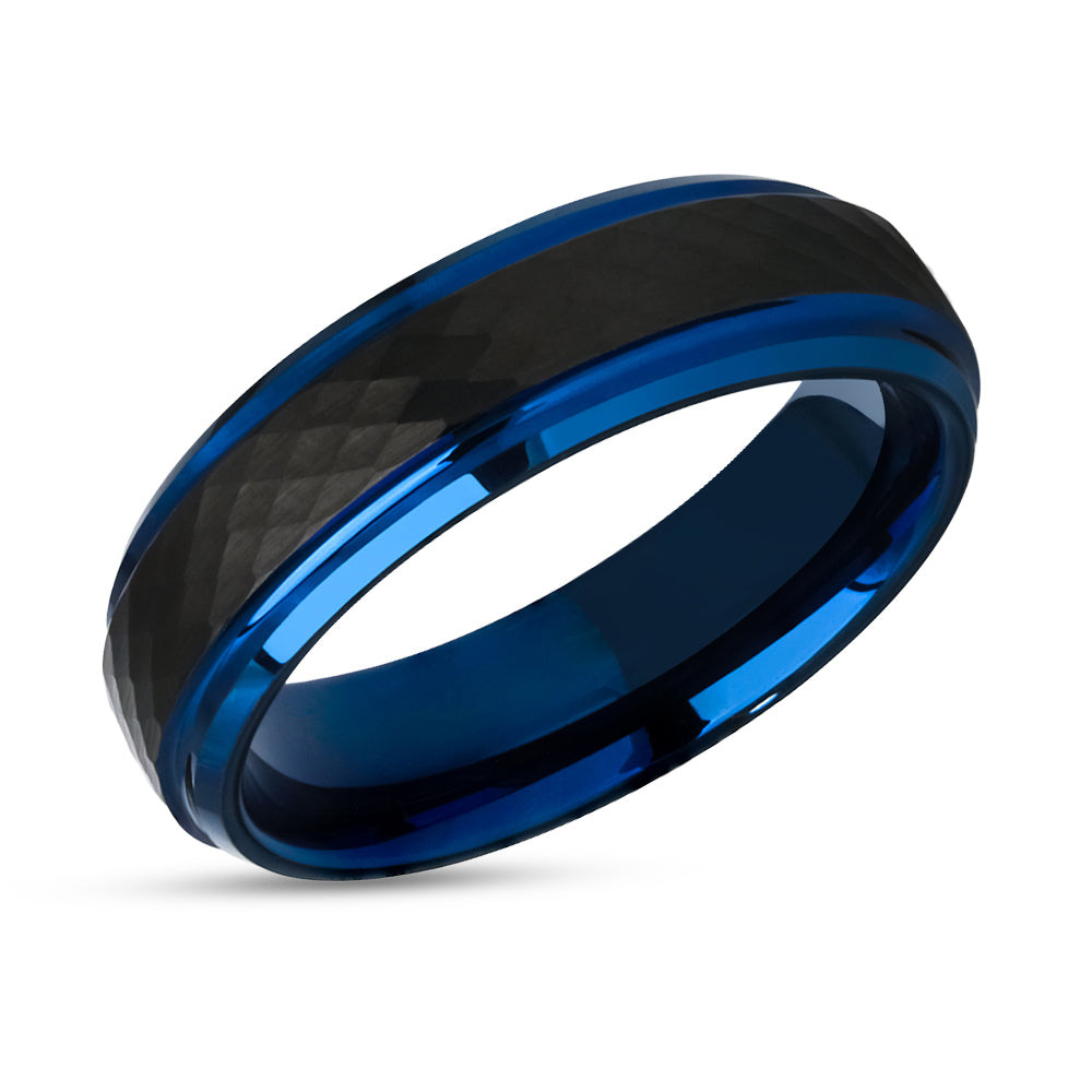 8mm Blue Tungsten Ring - 6mm Blue Tungsetn Ring - Black Wedding Ring - Tungsten Carbide Ring