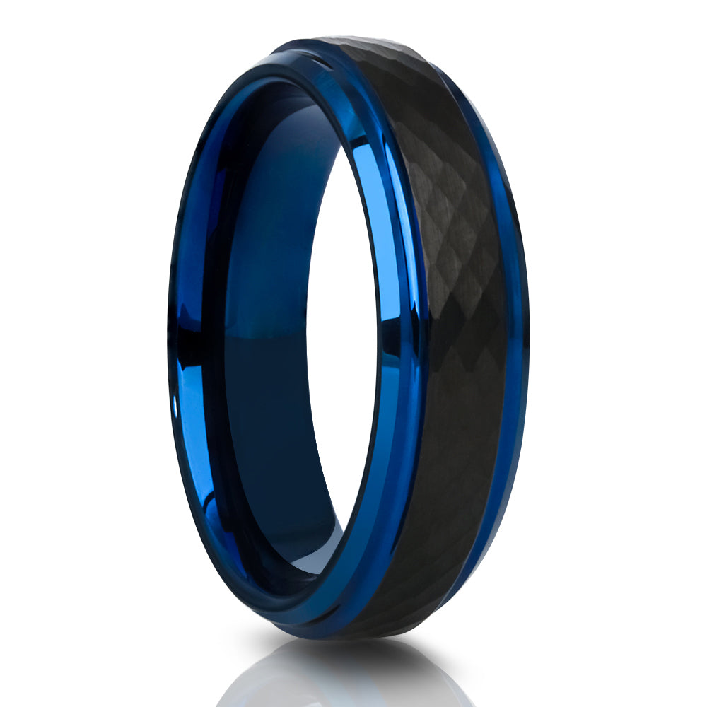 8mm Blue Tungsten Ring - 6mm Blue Tungsetn Ring - Black Wedding Ring - Tungsten Carbide Ring