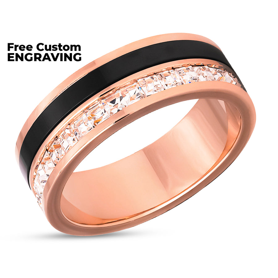 Titanium Wedding Ring - Rose Gold Wedding Ring - Titanium Wedding Band - CZ Wedding Ring