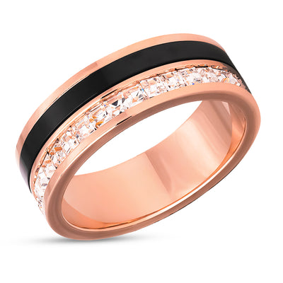 Titanium Wedding Ring - Rose Gold Wedding Ring - Titanium Wedding Band - CZ Wedding Ring