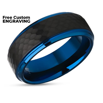 8mm Blue Tungsten Ring - 6mm Blue Tungsetn Ring - Black Wedding Ring - Tungsten Carbide Ring