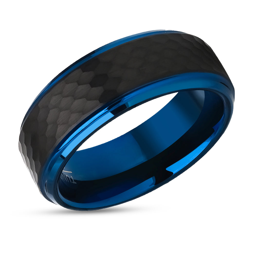 8mm Blue Tungsten Ring - 6mm Blue Tungsetn Ring - Black Wedding Ring - Tungsten Carbide Ring
