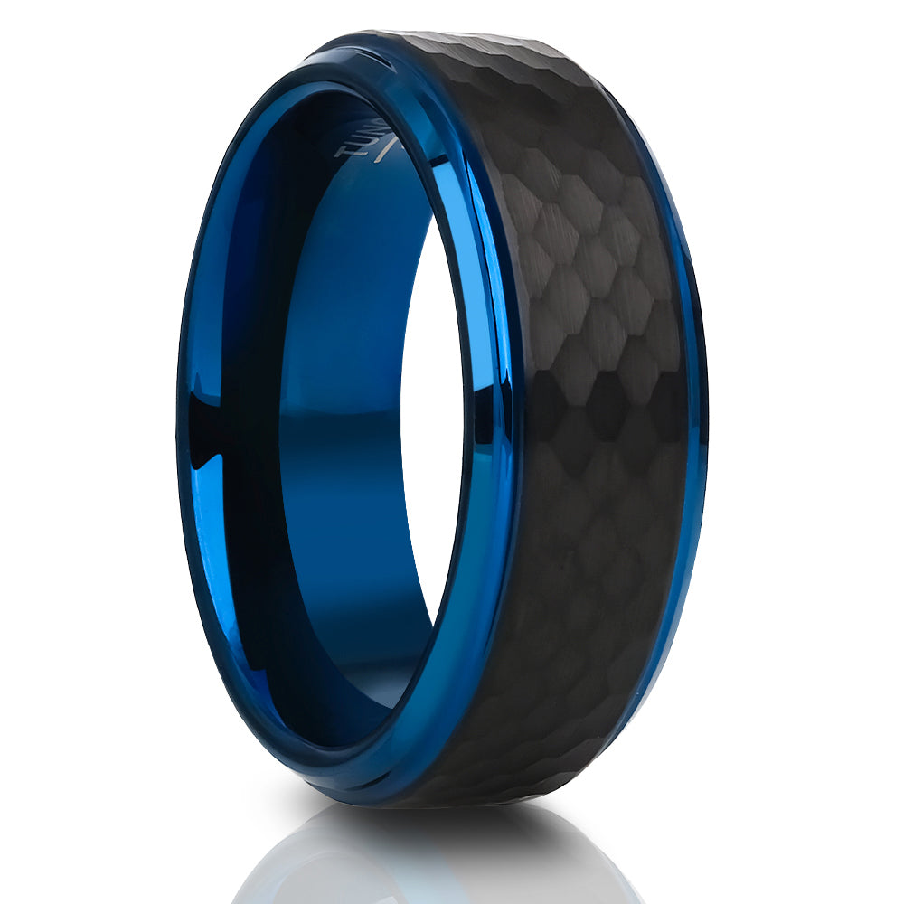 8mm Blue Tungsten Ring - 6mm Blue Tungsetn Ring - Black Wedding Ring - Tungsten Carbide Ring