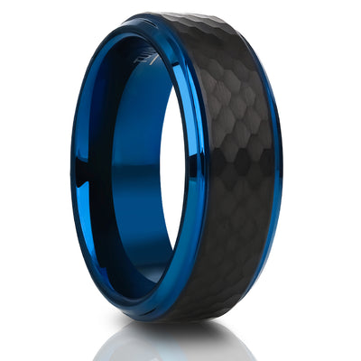 8mm Blue Tungsten Ring - 6mm Blue Tungsetn Ring - Black Wedding Ring - Tungsten Carbide Ring
