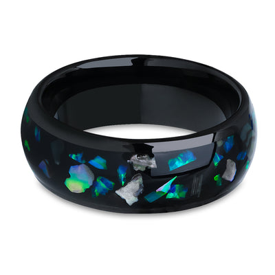 Black Tungsten Wedding Ring - Abalone Wedding Ring - 8mm Wedding Ring - Black Wedding Ring