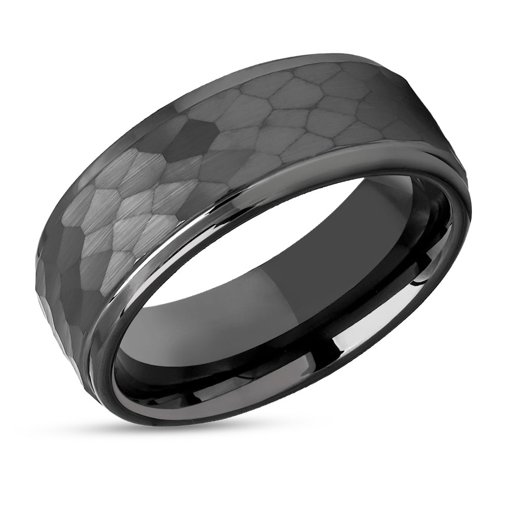 Gunmetal Wedding Ring - Gunmetal Tungsten Ring - 8mm Wedding Ring - Hammered Ring