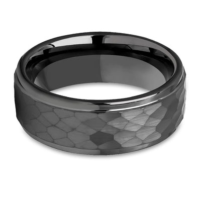 Gunmetal Wedding Ring - Gunmetal Tungsten Ring - 8mm Wedding Ring - Hammered Ring