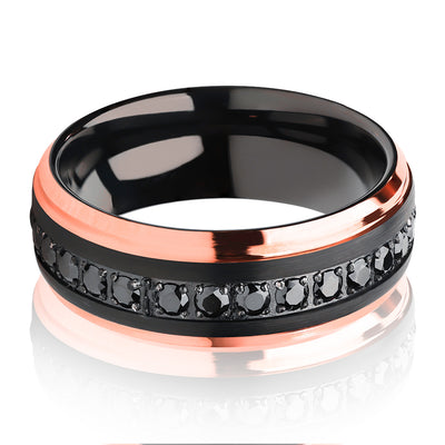 Rose Gold Wedding Ring - Black Wedding Ring - Black Tungsten Ring - Rose Gold Ring