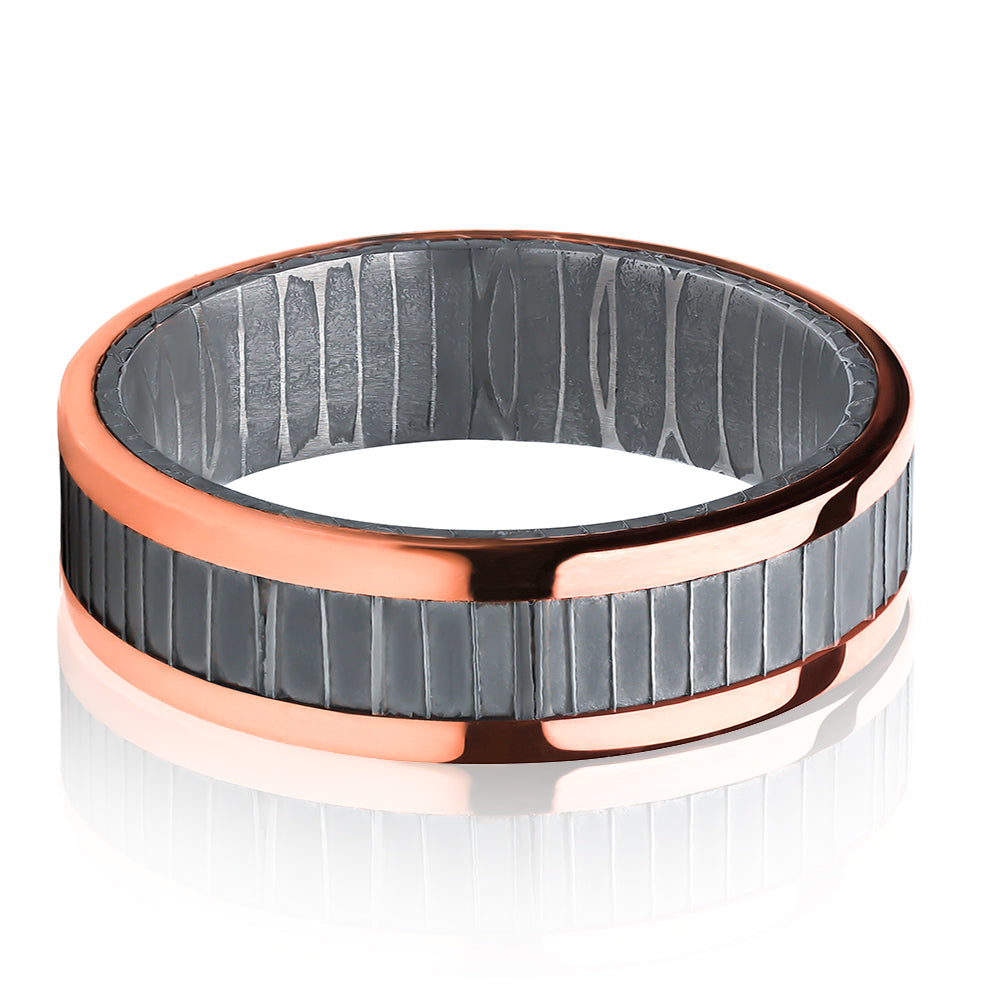 Damascus Wedding Ring - Rose Gold Wedding Ring - Damascus Steel Ring - Band