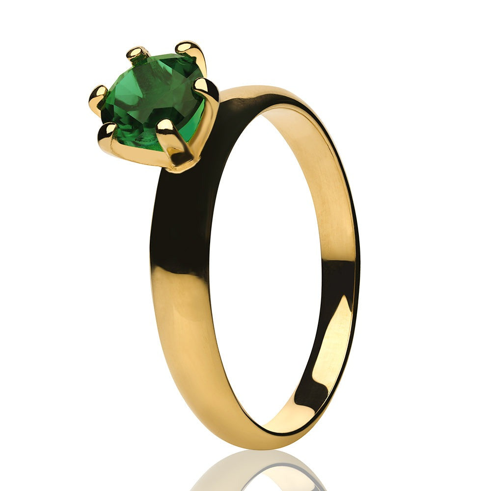 Ladies CZ Wedding Ring - Solitaire Wedding Ring - Yellow Gold Solitaire Ring - Emerald Ring