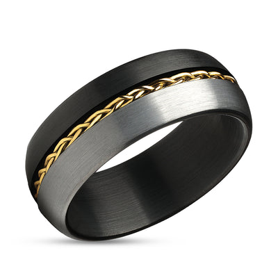 Black Wedding Band - Braid Wedding Ring - Yellow Gold Wedding Band - Tungsten Ring
