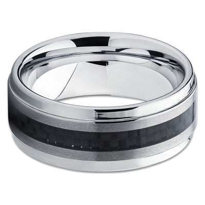Tungsten Wedding Band - Carbon Fiber Ring - Silver Tungsten Band - Clean Casting Jewelry