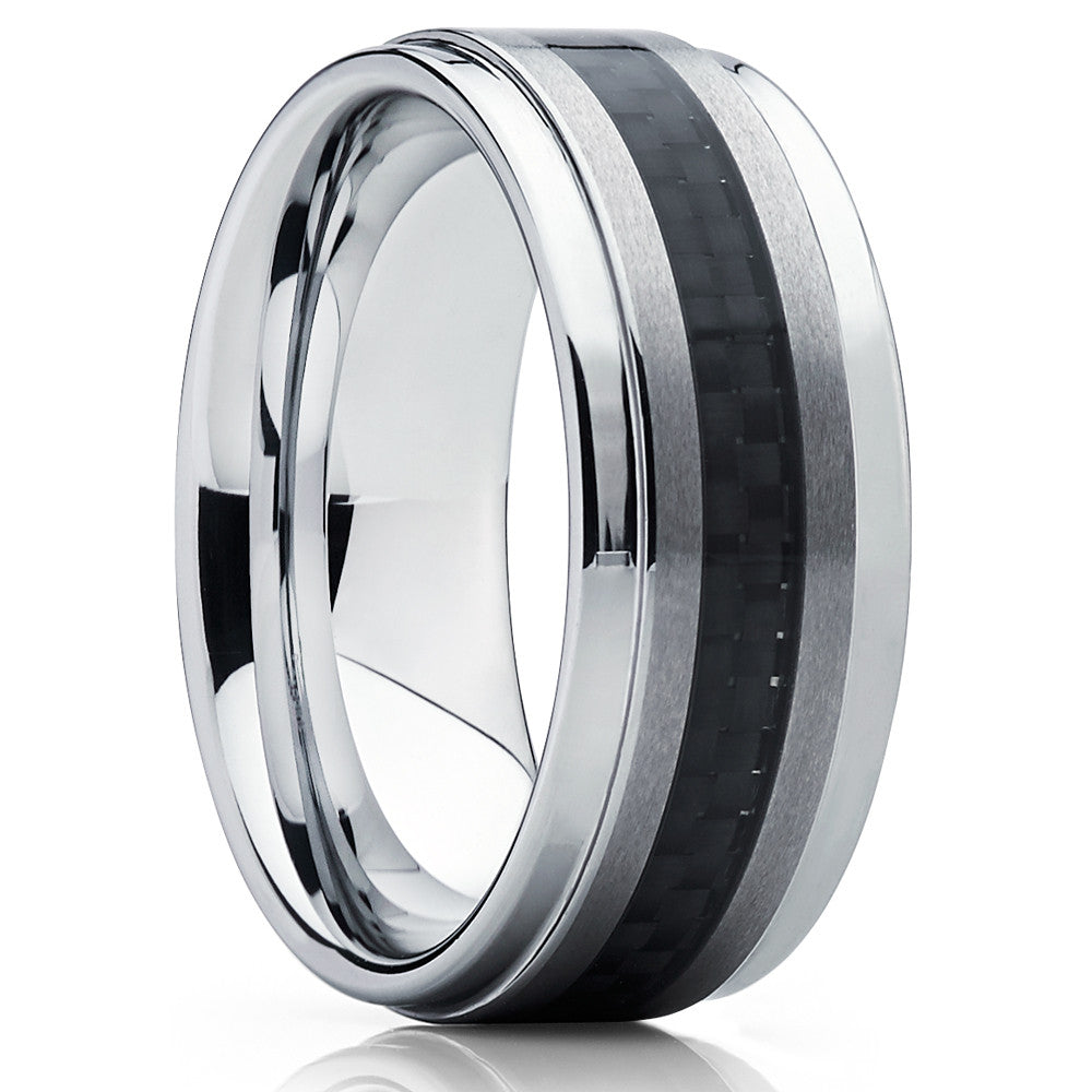 Tungsten Wedding Band - Carbon Fiber Ring - Silver Tungsten Band - Clean Casting Jewelry