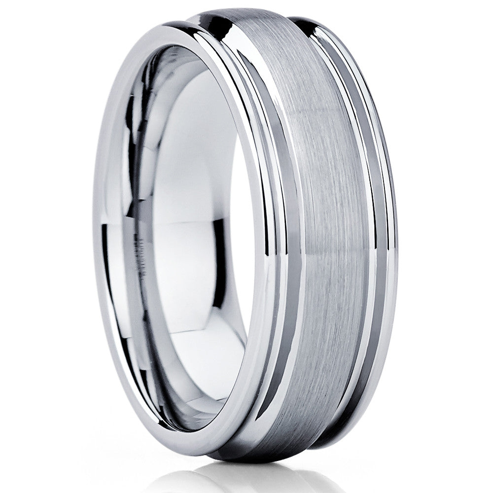 Men's Wedding Band - Tungsten Wedding Band - Grey Tungsten - Brush - 8mm - Clean Casting Jewelry