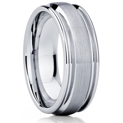 Men's Wedding Band - Tungsten Wedding Band - Grey Tungsten - Brush - 8mm - Clean Casting Jewelry