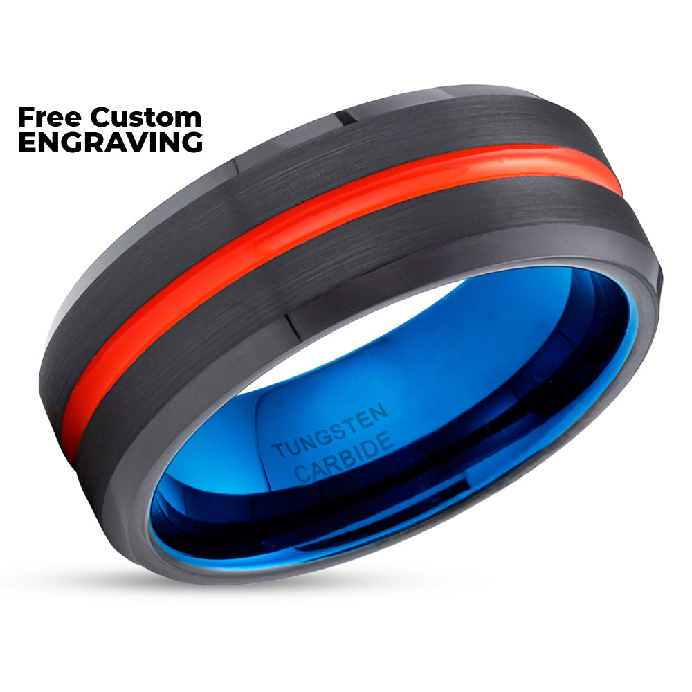 Orange Tungsten Ring - Black Tungsten Wedding Band - Blue Tungsten - Brush