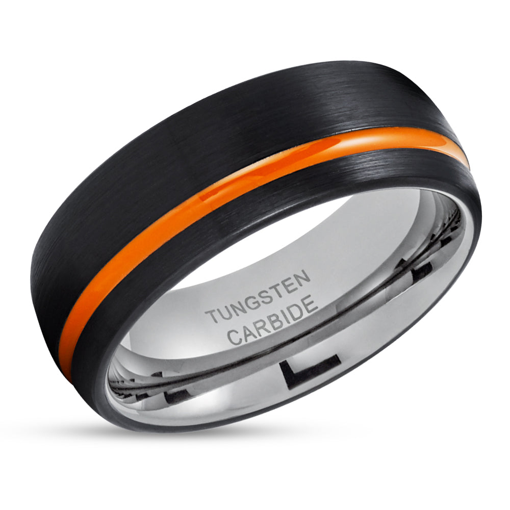 Orange Tungsten Wedding Ring - Gunmetal Tungsten Ring - Black Tungsten Ring - Wedding Band