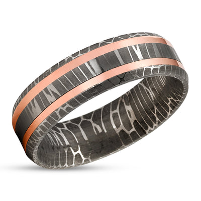 Rose Gold Wedding Ring - Damascus Wedding Ring - Engagement Ring - Anniversary Band