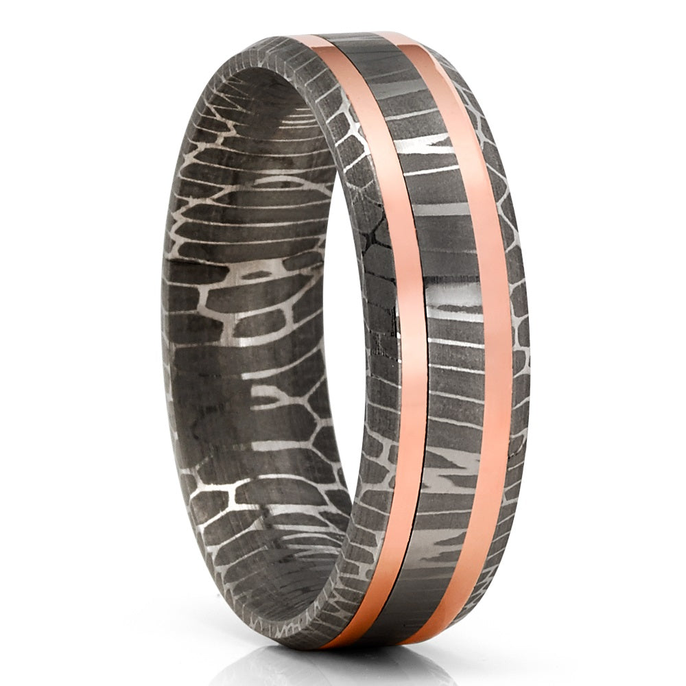 Rose Gold Wedding Ring - Damascus Wedding Ring - Engagement Ring - Anniversary Band