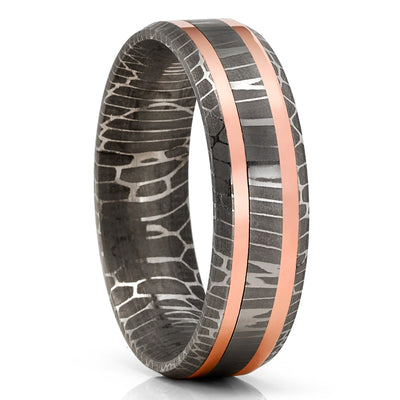 Rose Gold Wedding Ring - Damascus Wedding Ring - Engagement Ring - Anniversary Band