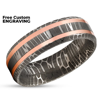 Rose Gold Wedding Ring - Damascus Wedding Ring - Engagement Ring - Anniversary Band