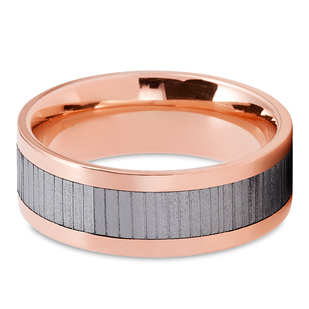 Damascus Wedding Ring - Damascus Wedding Band - Rose Gold Ring - Anniversary - 14k