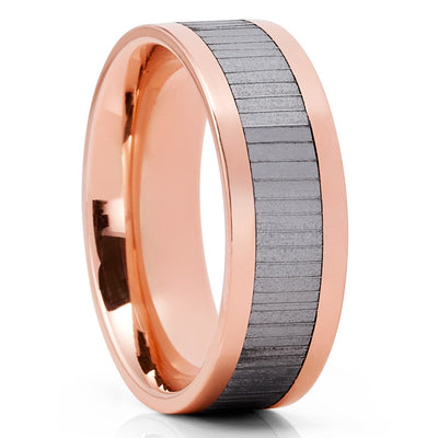 Damascus Wedding Ring - Damascus Wedding Band - Rose Gold Ring - Anniversary - 14k