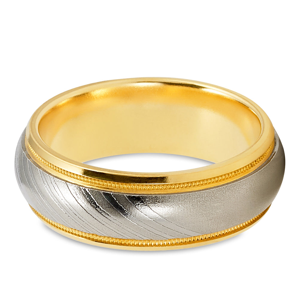 Damascus Wedding Ring - Yellow Gold Wedding Ring - 14k Yellow Gold - Damascus Ring