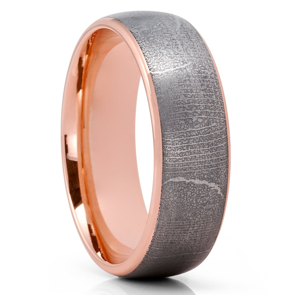Damascus Wedding Ring - Rose Gold Ring - 14k Rose Gold - Damascus Wedding Band