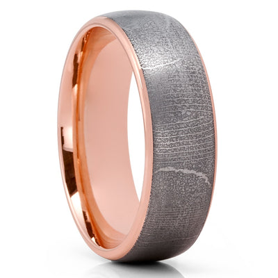 Damascus Wedding Ring - Rose Gold Ring - 14k Rose Gold - Damascus Wedding Band