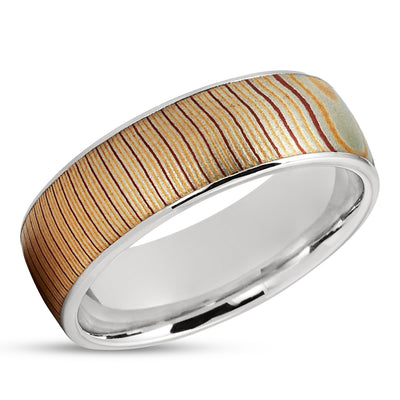 Damascus Wedding Ring - 14k White Gold - Damascus Wedding Band - Engagement Ring